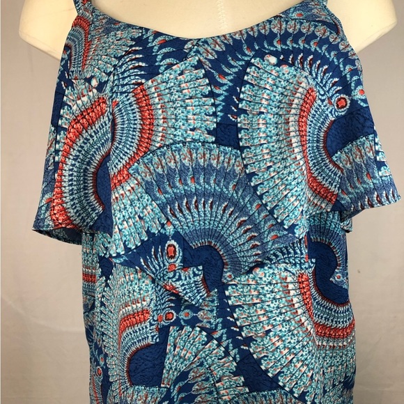 Abbeline Women’s Top Cold Shoulder spaghetti Straps Ruffle Paisley - Picture 3 of 9